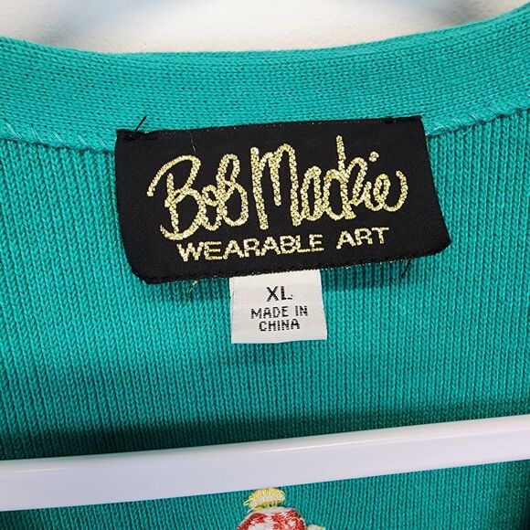 Bob Mackie Wearable Art Cardigan Sweater Size XL Green Dreamcatcher Embroidered - Picture 13 of 16